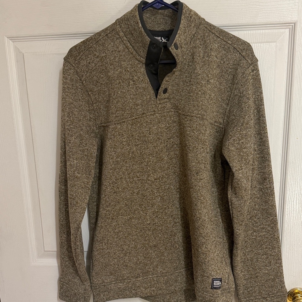 Eddie Bauer Brown Heather Quarter-Snap Knit Pullover